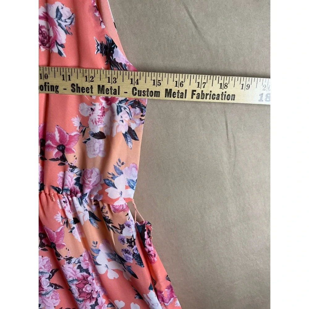By & By Girl Maxi Dress Youth 12 Coral Pink Excellent Floral Halter Sleeveless